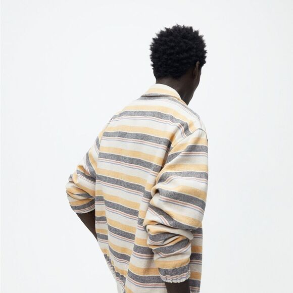 Zara Men’s Striped Beige Yellow Multicolored Structured Button Up Jacket Sz XL - Picture 4 of 15